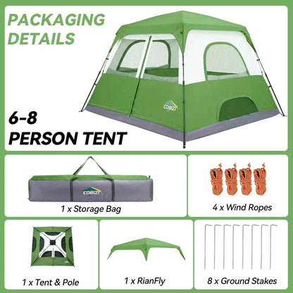 6-8 Person Camping Tent Easy Setup Waterproof Windproof Backpacking Tent With Removable Rainfly Lightweight Portable Outdoor Family Tents For Camping Travel Fishing Hiking