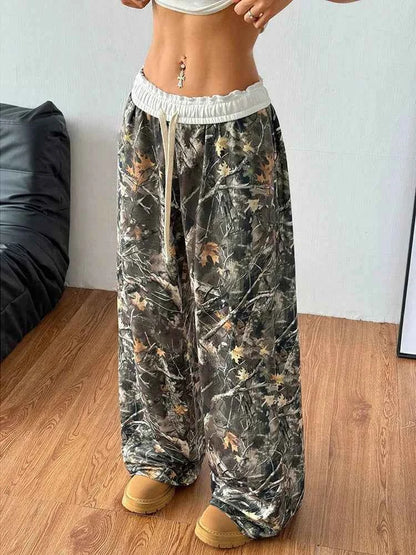 Women Branch Camouflage Wide Leg Pants Casual Hip Hop Elastic Waist Pocket Baggy Trouser Loose Vintage Y2KShannon DeMarte