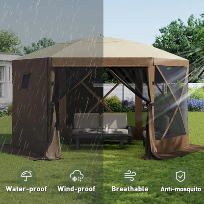 AOXUN 12x12ft Pop-Up Screen Tent – 6-Sided with Mesh Windows, UV Protection &amp; Carrying Bag