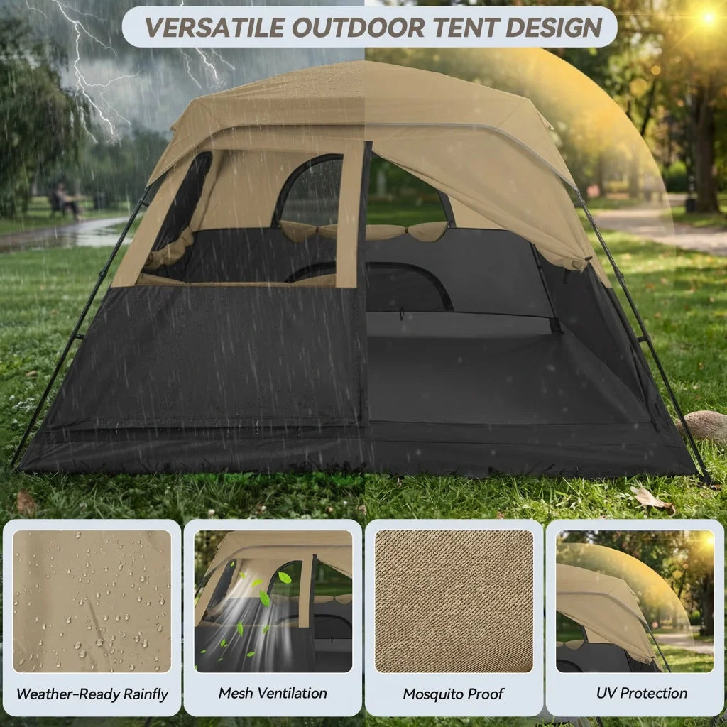 8-Person Camping Tent | 5-Min Solo Setup | 1500mm Waterproof Rainfly &amp; Windproof