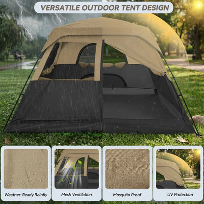 8-Person Camping Tent | 5-Min Solo Setup | 1500mm Waterproof Rainfly &amp; Windproof