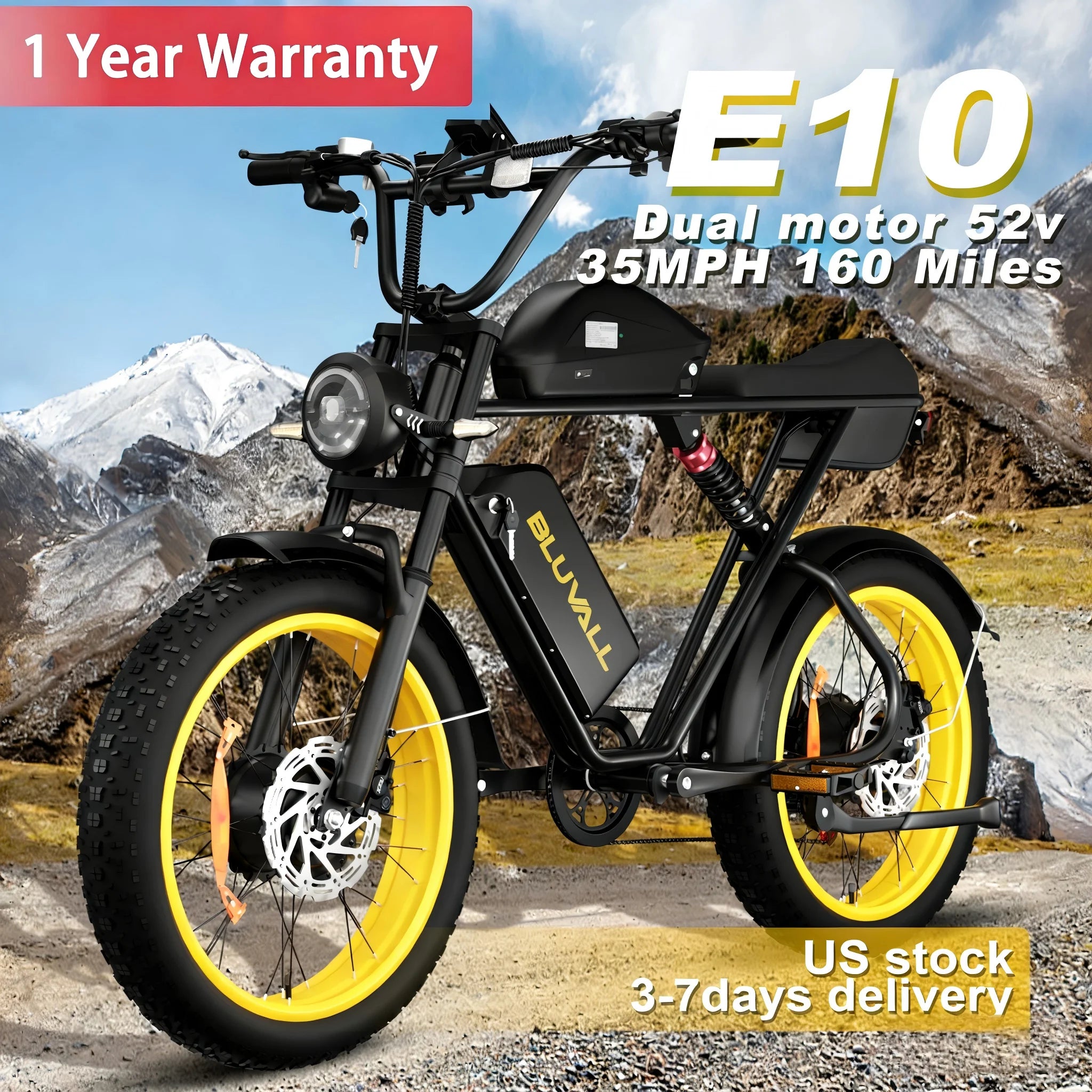 2000W Dual-Motor Electric Bike 52V 46AH Removable Battery Full Suspension Fat Tire Hydraulic Brake Adult Mountain Off-Road Ebike