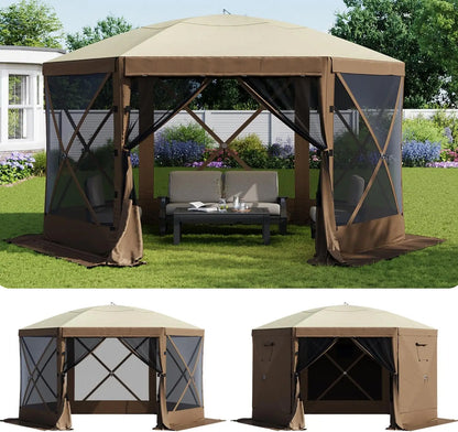 AOXUN 12x12ft Pop-Up Screen Tent – 6-Sided with Mesh Windows, UV Protection &amp; Carrying Bag