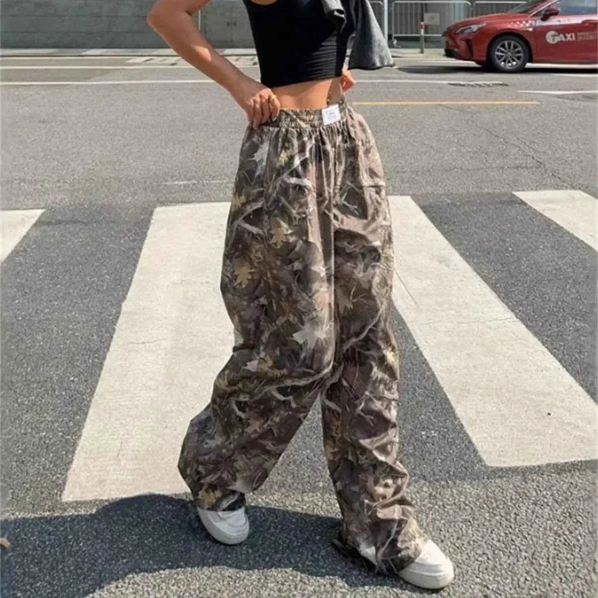 Women Branch Camouflage Wide Leg Pants Casual Hip Hop Elastic Waist Pocket Baggy Trouser Loose Vintage Y2KShannon DeMarte