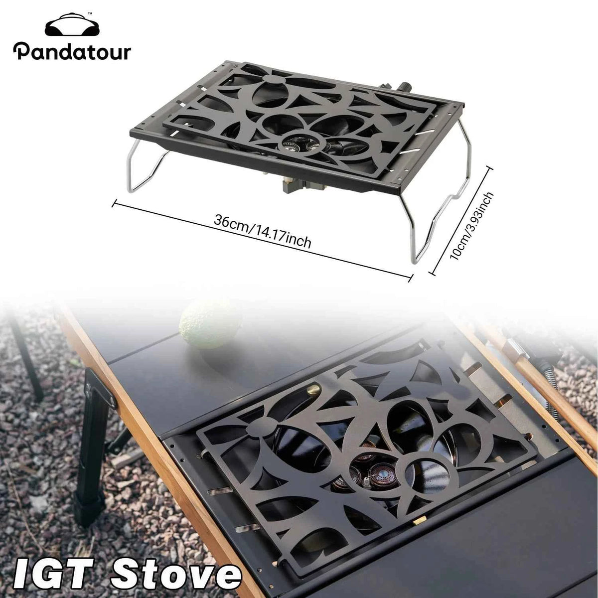 Pandatour IGT Camping Stove – High-Firepower Folding Table Stove (Stainless Steel)