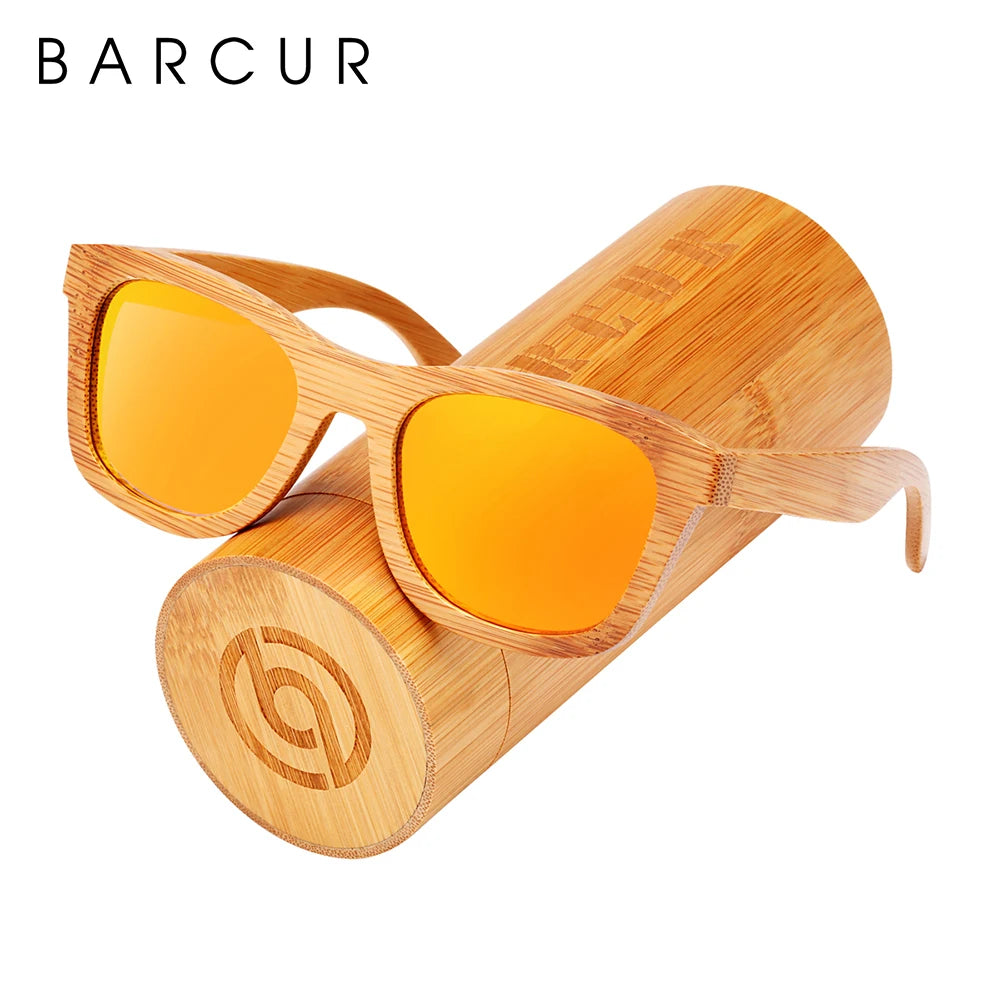 BARCUR Retro Square Bamboo Wood Polarized Sunglasses – UV400 Handmade
