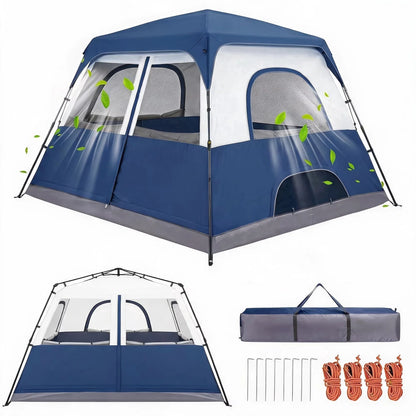 8-Person Camping Tent | 5-Min Solo Setup | 1500mm Waterproof Rainfly &amp; Windproof