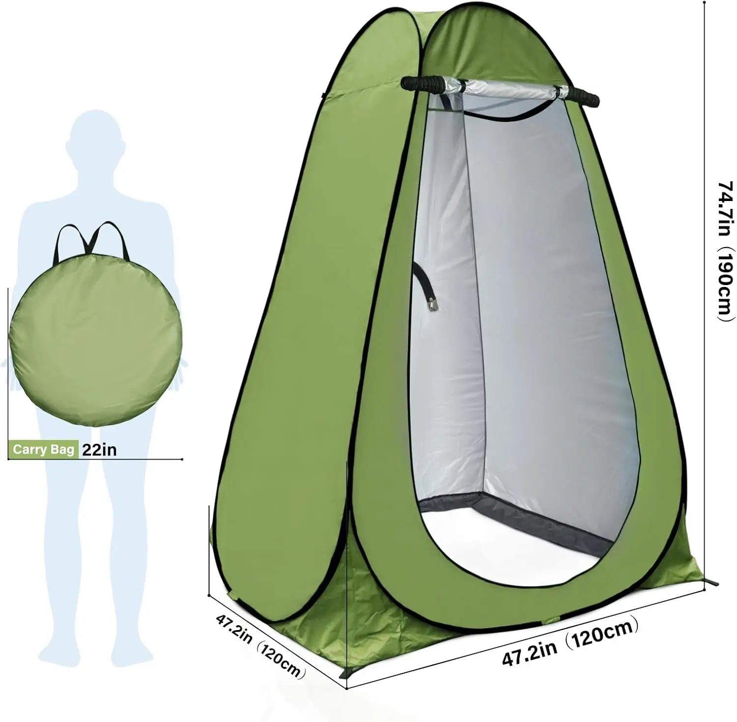 Pop-Up Privacy Shower &amp; Changing Tent – 180T Silver-Coated + 210D Oxford, 1500mm Waterproof, 4-Season