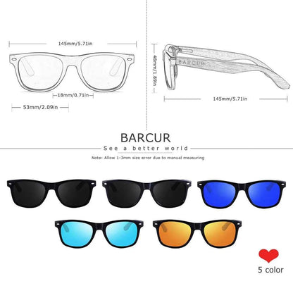 BARCUR BC8700 Natural Black Walnut Polarized Sunglasses – PC Frame, UV400, Unisex