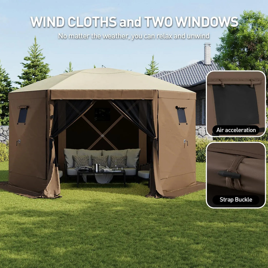 AOXUN 12x12ft Pop-Up Screen Tent – 6-Sided with Mesh Windows, UV Protection & Carrying Bag