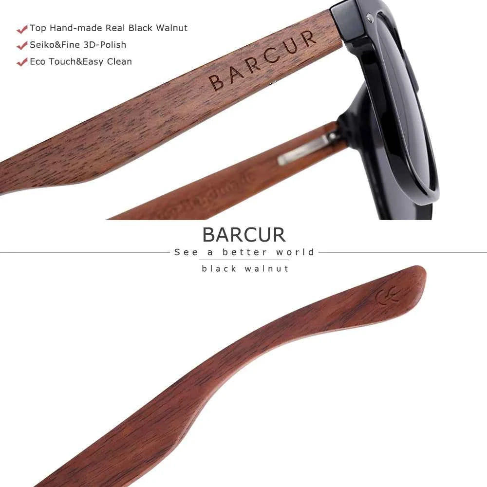BARCUR BC8700 Natural Black Walnut Polarized Sunglasses – PC Frame, UV400, Unisex
