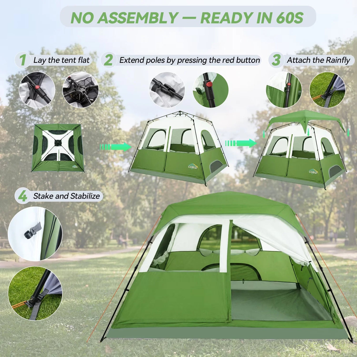 8-Person Camping Tent | 5-Min Solo Setup | 1500mm Waterproof Rainfly &amp; Windproof