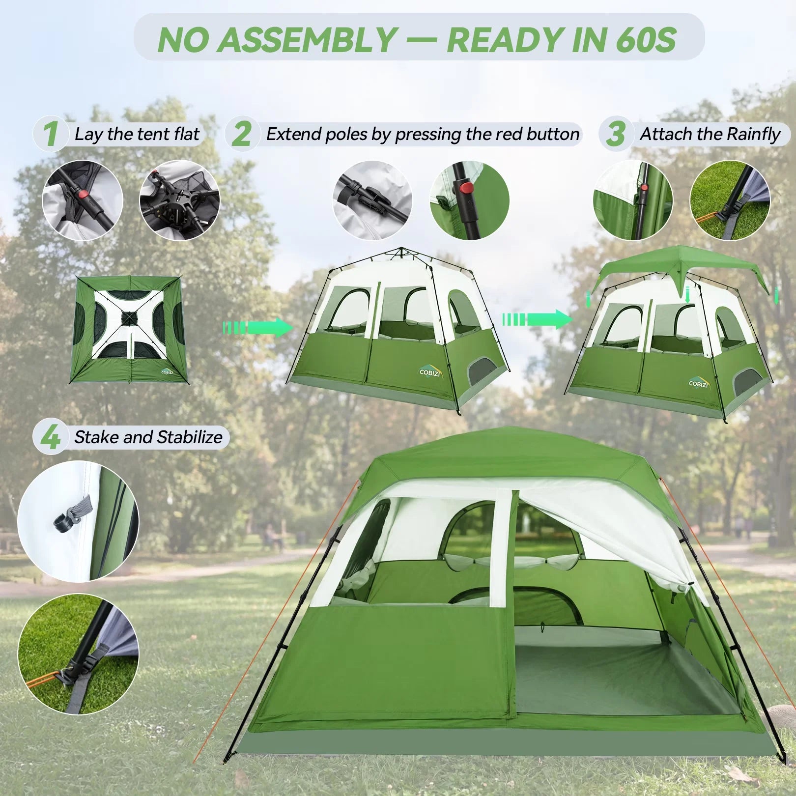 8-Person Camping Tent | 5-Min Solo Setup | 1500mm Waterproof Rainfly &amp; Windproof