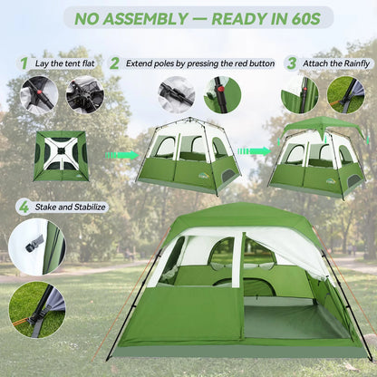 8-Person Camping Tent | 5-Min Solo Setup | 1500mm Waterproof Rainfly &amp; Windproof