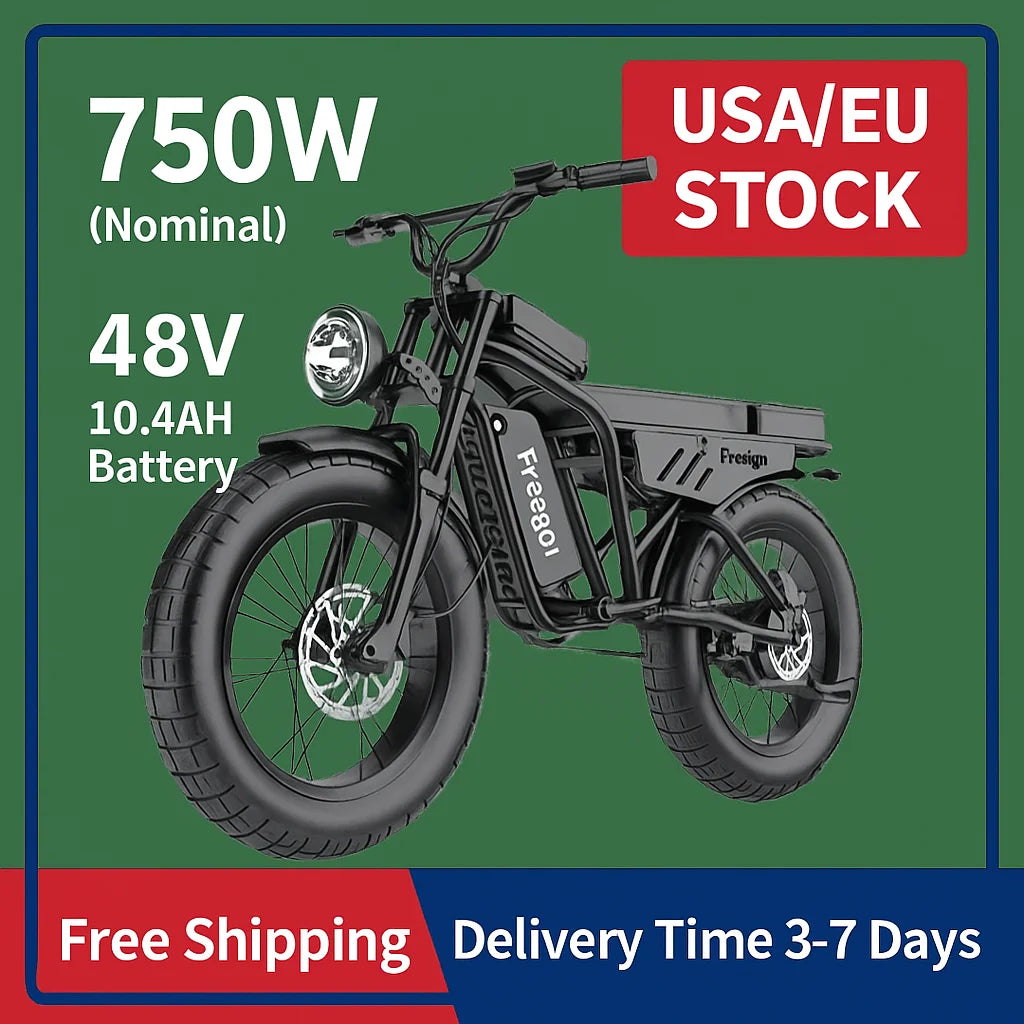 FREEGO F0 Electric Bike 20 Inch Fat Tire Off Road Ebike 48V 10.4AH Battery Powerful Mountain Electric Bicycle