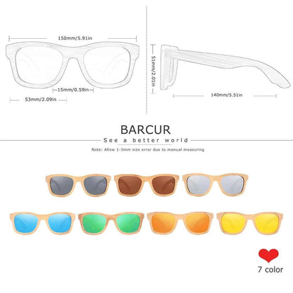 BARCUR Retro Square Bamboo Wood Polarized Sunglasses – UV400 Handmade