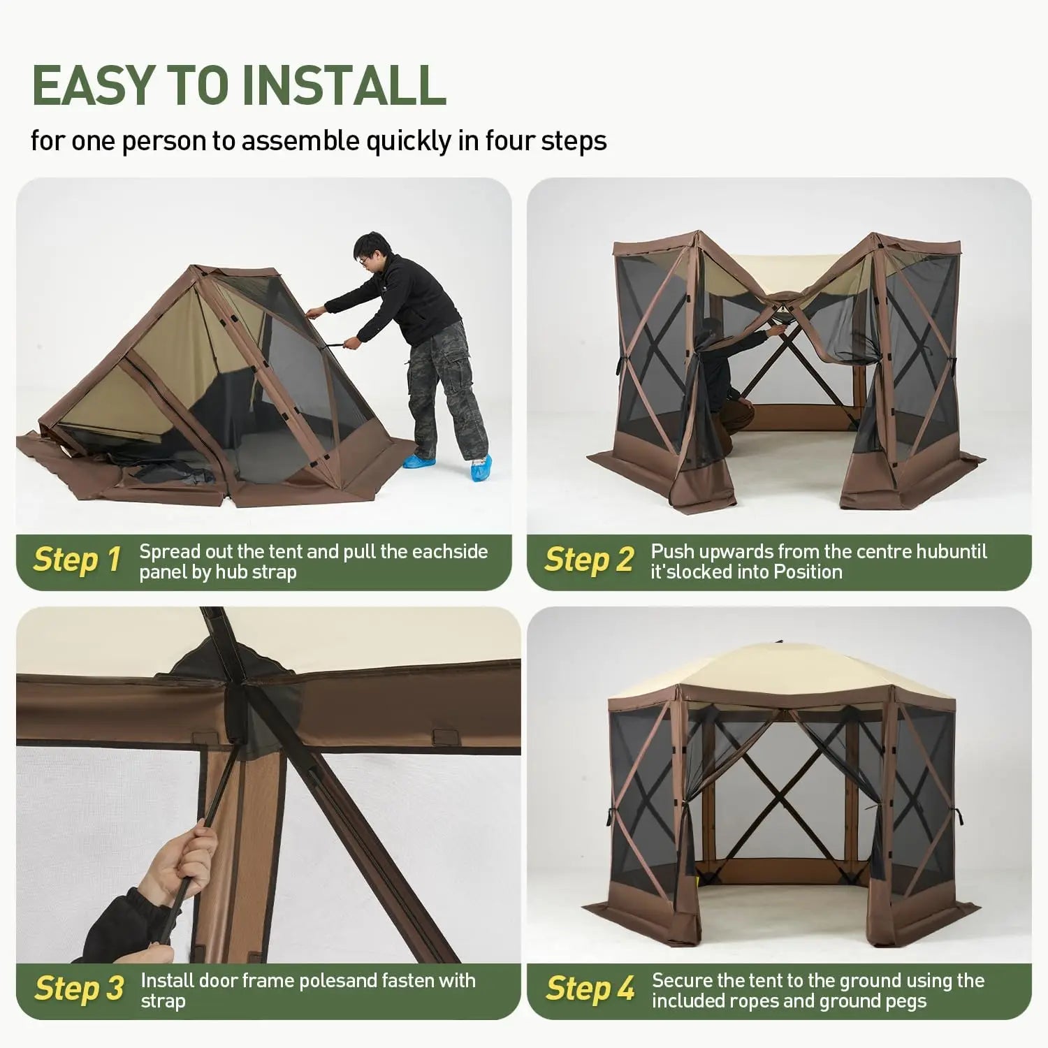 AOXUN 12x12ft Pop-Up Screen Tent – 6-Sided with Mesh Windows, UV Protection &amp; Carrying Bag
