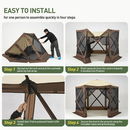 AOXUN 12x12ft Pop-Up Screen Tent – 6-Sided with Mesh Windows, UV Protection &amp; Carrying Bag