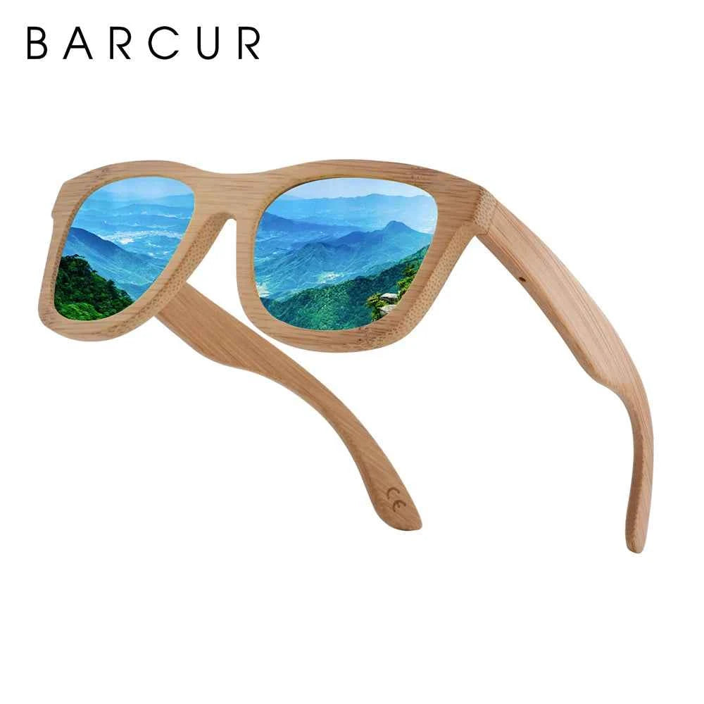 BARCUR Retro Square Bamboo Wood Polarized Sunglasses – UV400 Handmade