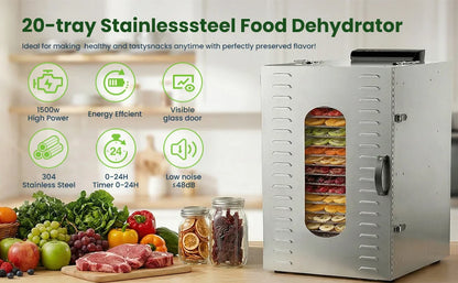 Commercial Food Dehydrator 20 Trays Large Food Dryer Machine for Jerky, Meat, Fruit, Herbs, Industrial Dehydrator Biltong Maker