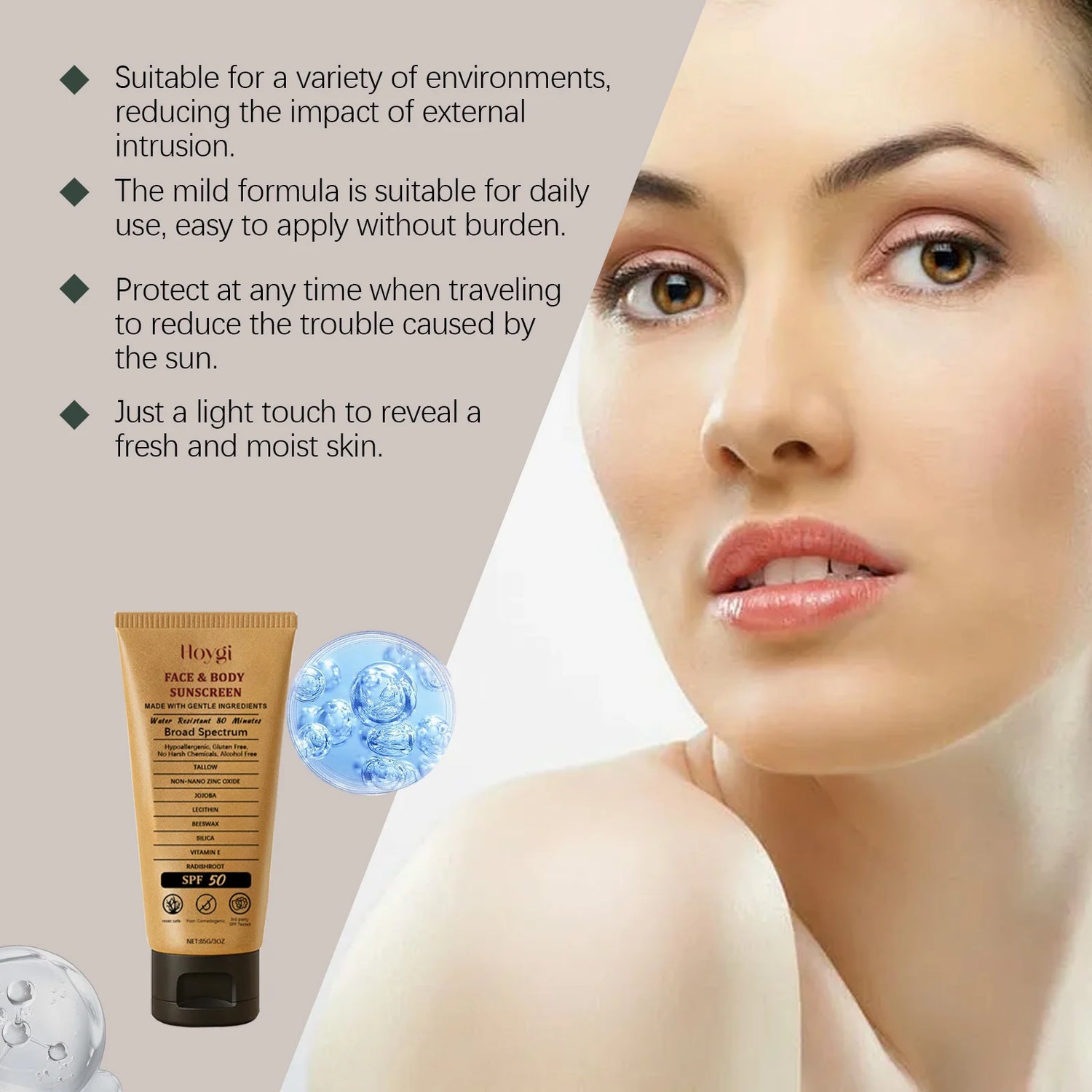 Hoygi 85g Beef Tallow Sunscreen Cream Spf50 Body Face Lasting Sun Protection Nourish Soothing Redness Refreshing Skin Sunscreen
