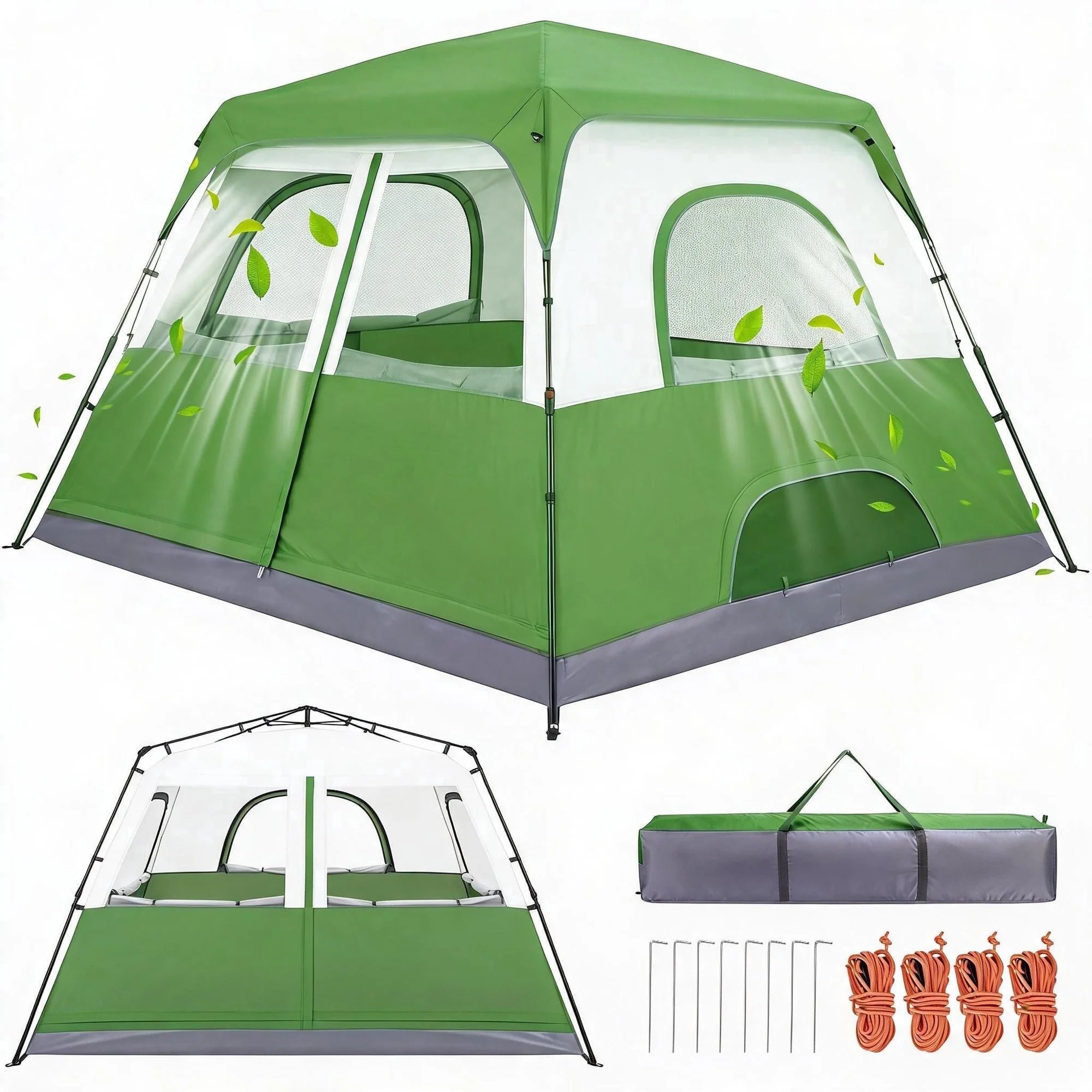8-Person Camping Tent | 5-Min Solo Setup | 1500mm Waterproof Rainfly &amp; Windproof