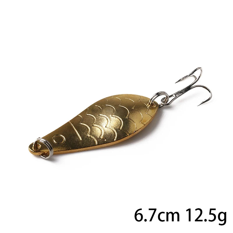 Metal Spoon Fishing Lure with Treble Hook – Gold &amp; Silver Jig Bait for Bass, Pike &amp; Perch