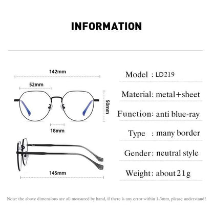 Handoer Blue Light Blocking Glasses – Full Rim Alloy Frame, Unisex Round/Oval