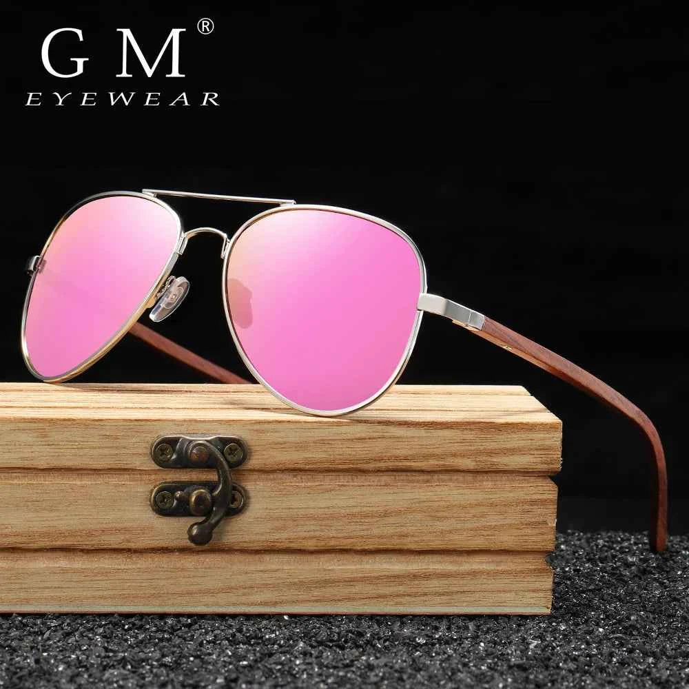 GM Brand Designer Sun Glasses for Women Red Wood Leg With Metal Frame Sunglasses Men Women Wooden Sunglass Gift Paper Box