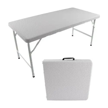 4ft Portable Foldable Rattan Table Indoor &amp; Outdoor Plaited Brown