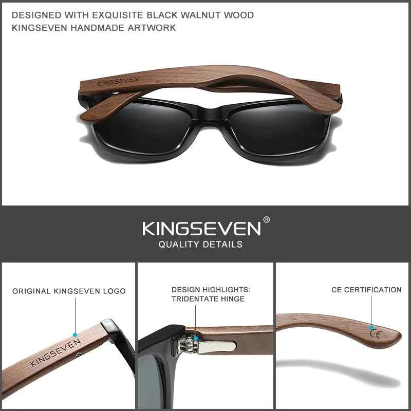 KINGSEVEN W5777 Natural Wood Sunglasses – Polarized Mirror, UV400, Rectangle