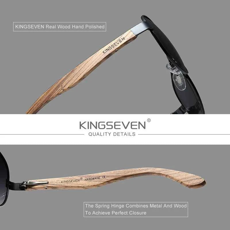 KINGSEVEN Z5518 Wood &amp; Alloy Polarized Pilot Sunglasses – Mirror UV400, Unisex