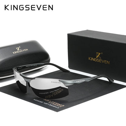 KINGSEVEN Polarized Aluminum Sunglasses – UV400 Mirror Lens, Aviation Goggle Style, Unisex