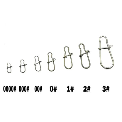 1 OUTKIT 50PCS Stainless Steel Pin Swivel Fishing Accessories Connector Lure Clip Rolling Swivels Sea Fishing Tackle