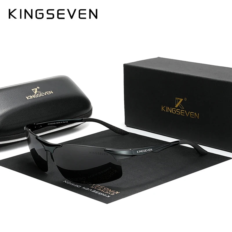 KINGSEVEN Polarized Aluminum Sunglasses – UV400 Mirror Lens, Aviation Goggle Style, Unisex