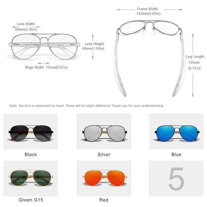 KINGSEVEN Z5518 Wood &amp; Alloy Polarized Pilot Sunglasses – Mirror UV400, Unisex
