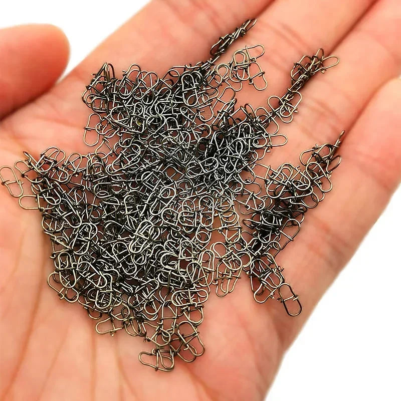 1 OUTKIT 50PCS Stainless Steel Pin Swivel Fishing Accessories Connector Lure Clip Rolling Swivels Sea Fishing Tackle