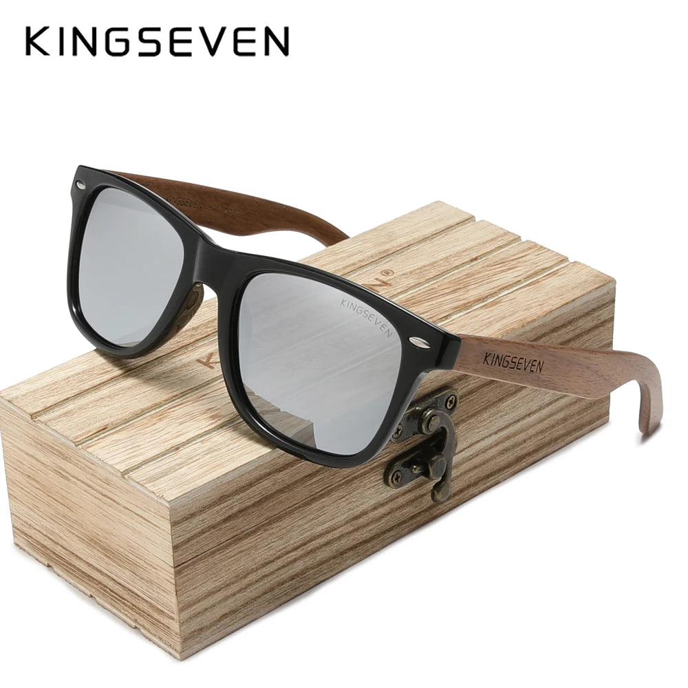 KINGSEVEN W5777 Natural Wood Sunglasses – Polarized Mirror, UV400, Rectangle
