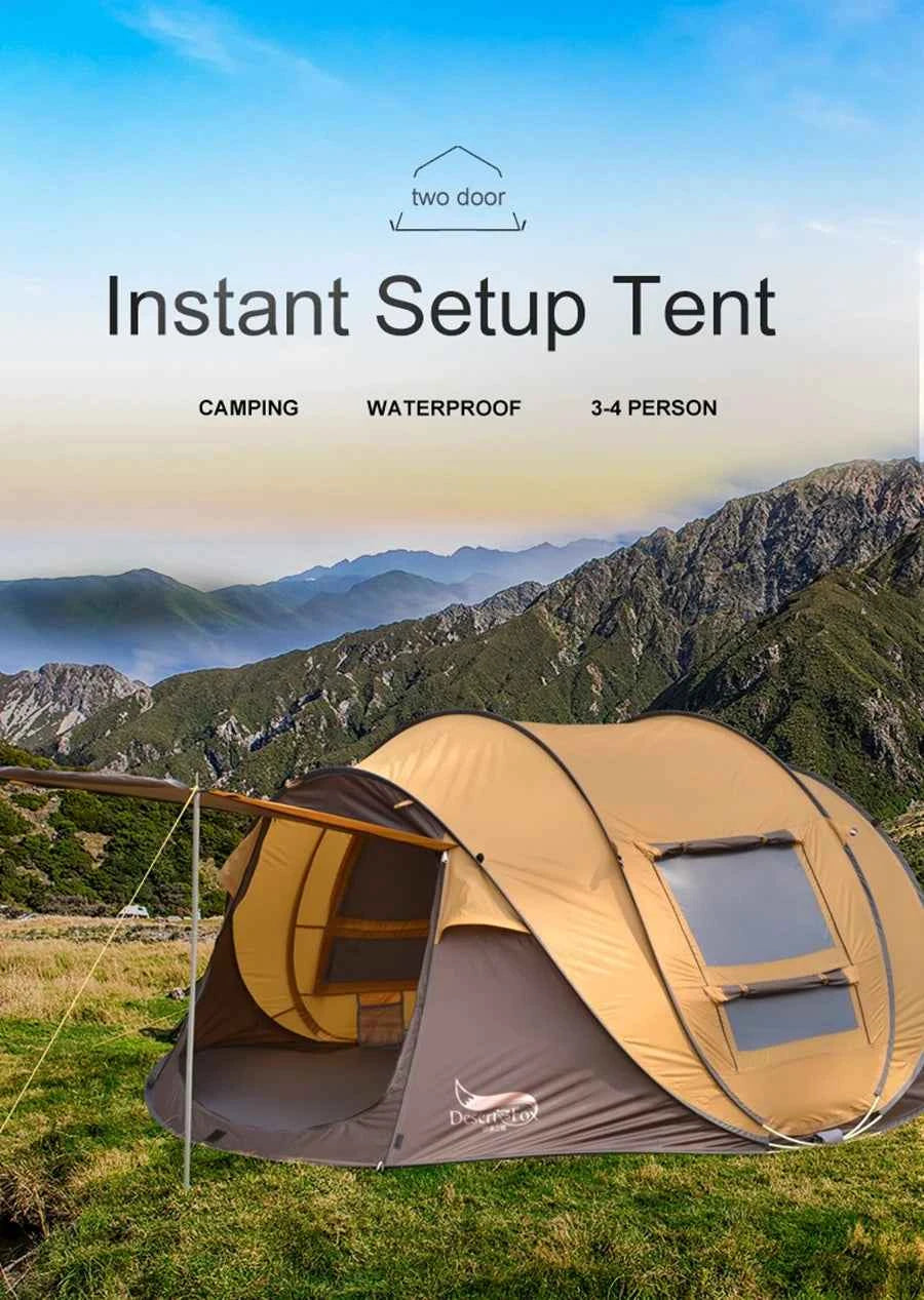 Desert &amp; Fox 3-4 Person Automatic Pop-Up Tent – 4-Season Waterproof Camping Tent