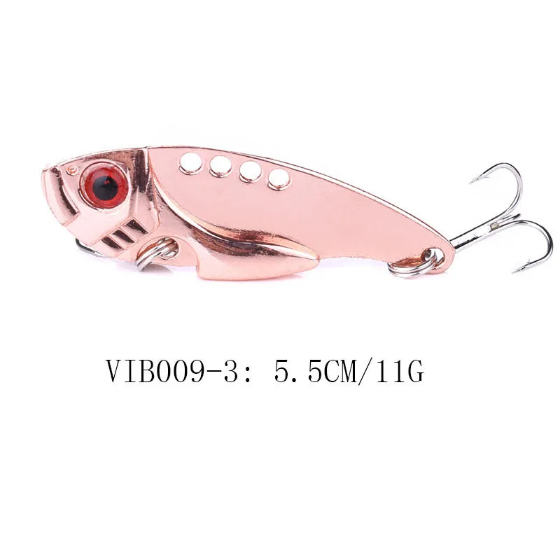 1Pcs Metal VIB Lures 3g/7g/11g 3D Eyes Artificial Hard Bait Cicada Lure vivid Vibrations Spoon Bass bait with two trebler hook