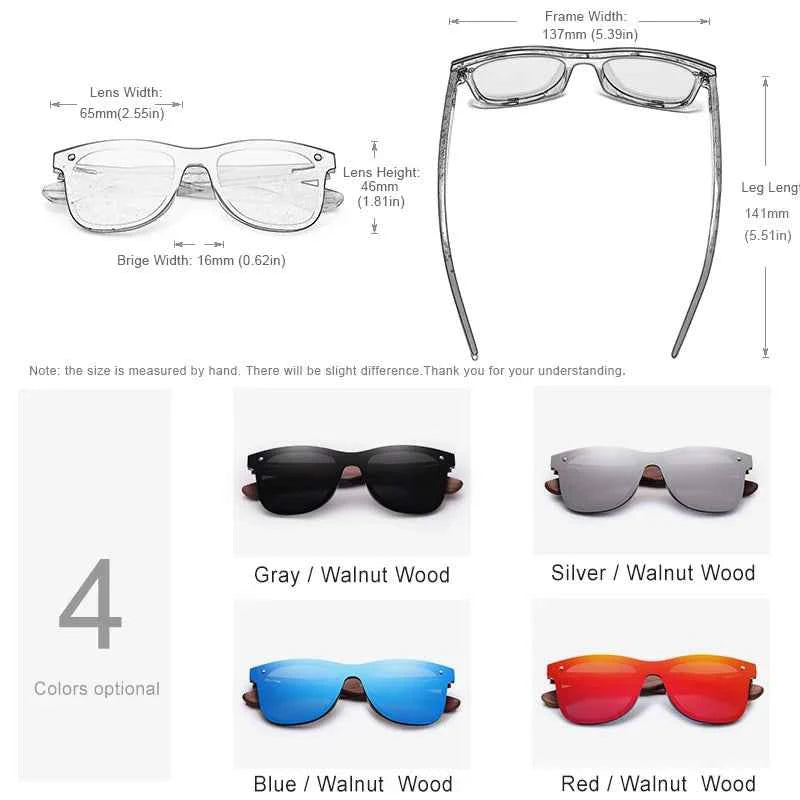 KINGSEVEN NW-5504 Rimless Walnut Wood Sunglasses – Polarized Mirror, UV400, Leather Case