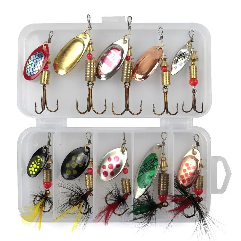 Metal Spoon Spinner Fishing Lure Set – 10pcs Holographic Spinnerbait Kit (3g–7g)