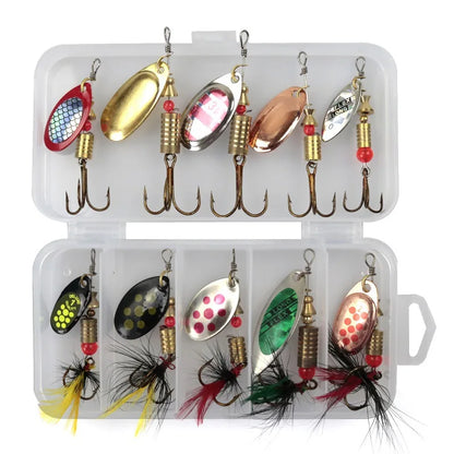 Metal Spoon Spinner Fishing Lure Set – 10pcs Holographic Spinnerbait Kit (3g–7g)