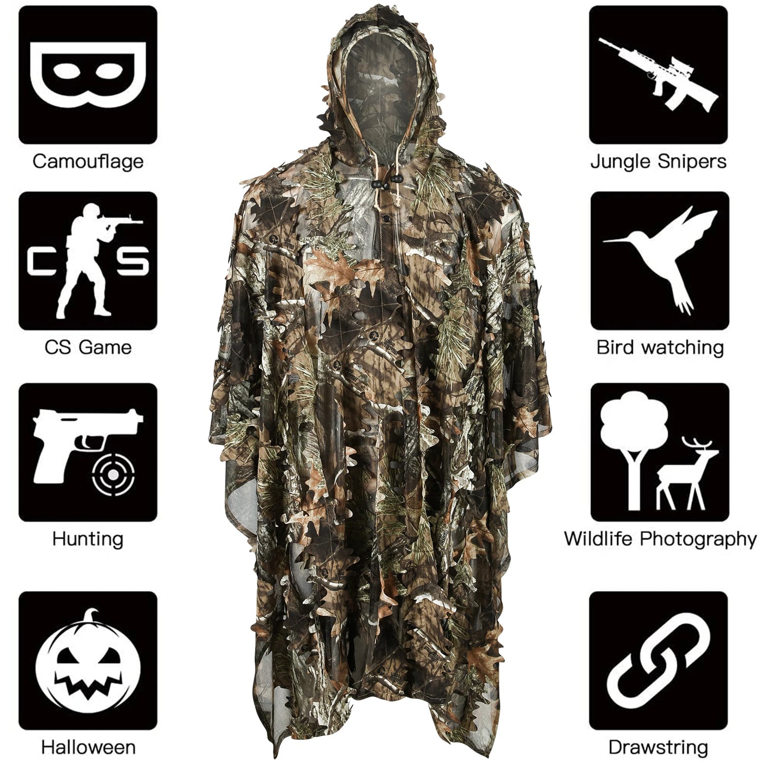 Tactical Hunting Poncho Camouflage Field Jacket – Tree Camo, L &amp; XXL