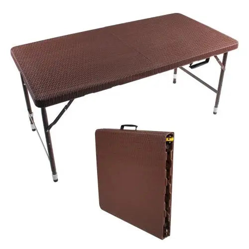 4ft Portable Foldable Rattan Table Indoor &amp; Outdoor Plaited Brown