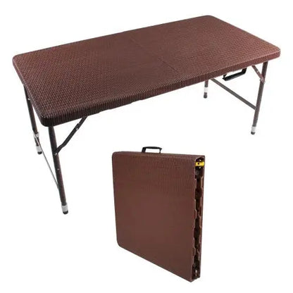 4ft Portable Foldable Rattan Table Indoor &amp; Outdoor Plaited Brown