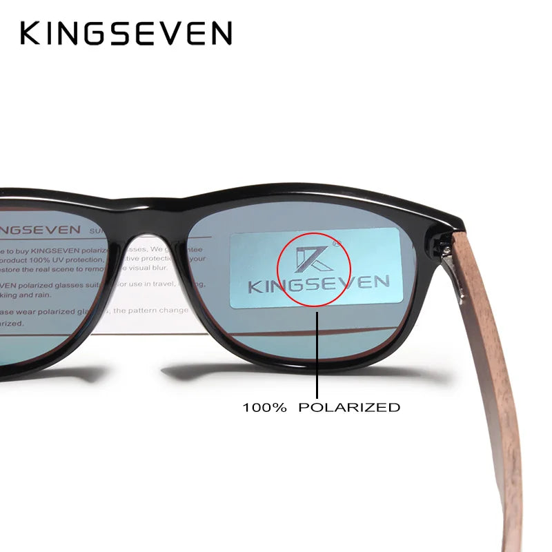 KINGSEVEN W5777 Natural Wood Sunglasses – Polarized Mirror, UV400, Rectangle