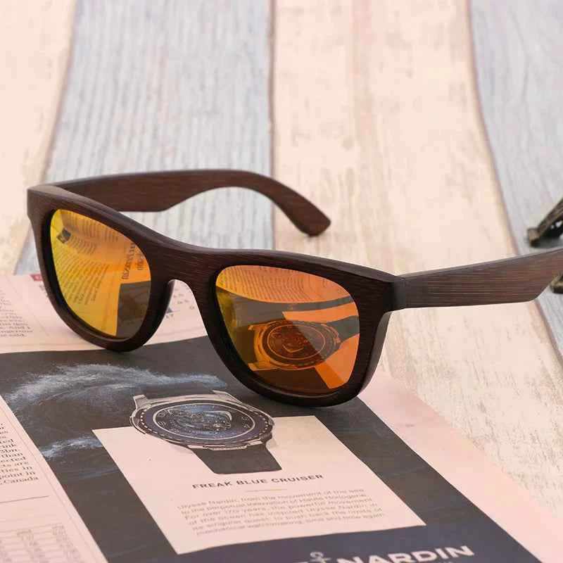AN SWALLOW YW-87 Handmade Bamboo Sunglasses – TAC Polarized Mirror Gradient, UV400, Spring Hinges, Unisex