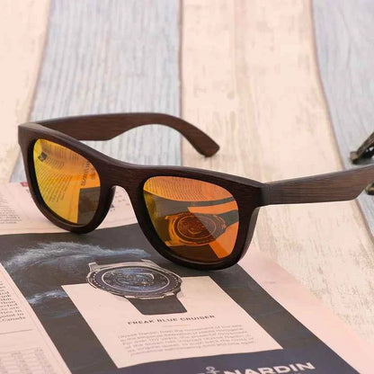AN SWALLOW YW-87 Handmade Bamboo Sunglasses – TAC Polarized Mirror Gradient, UV400, Spring Hinges, Unisex