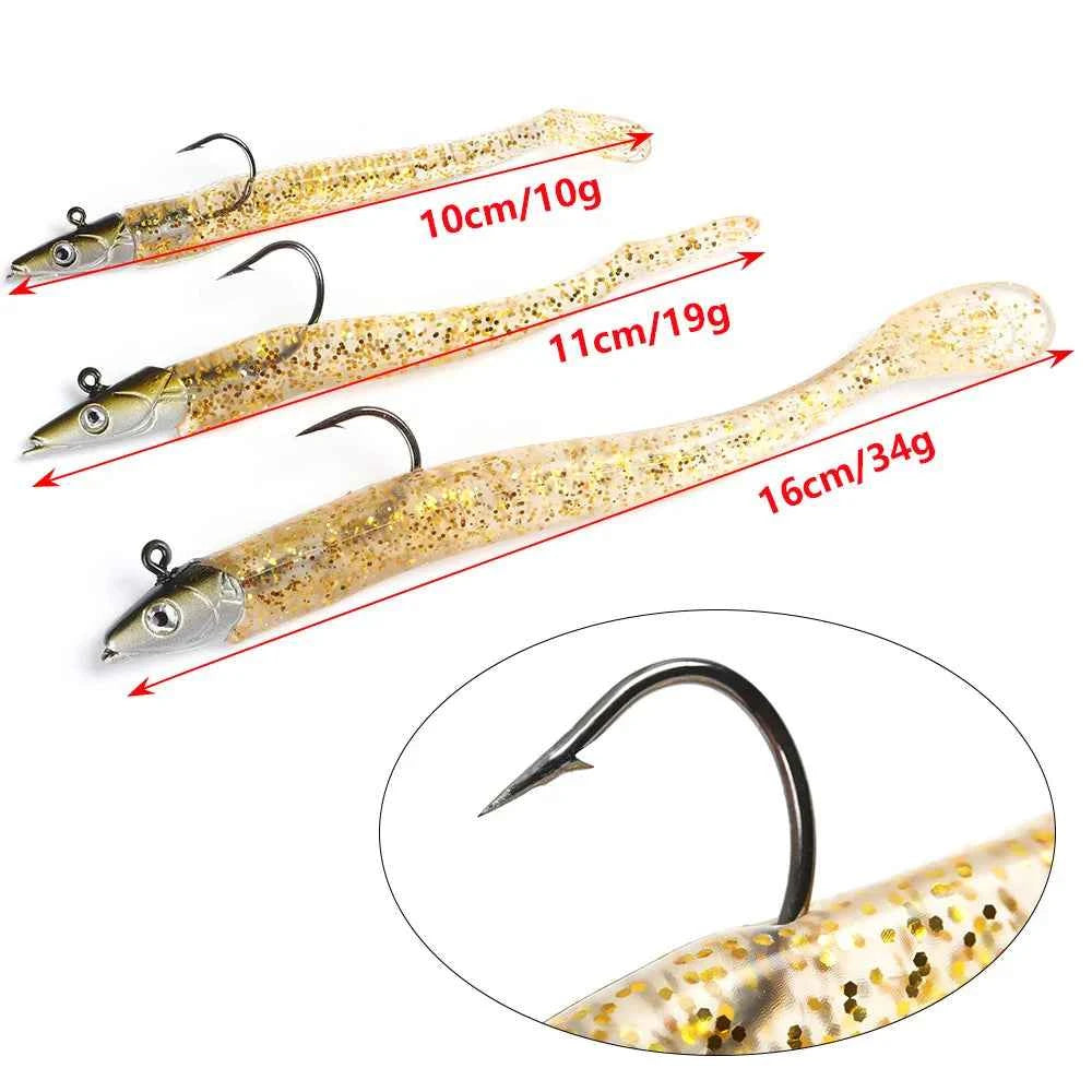 Soft Silicone Biomimetic Eel Fishing Lure – Lead Head | Luminous &amp; Standard | 10–16cm | 5 or 10 Pack